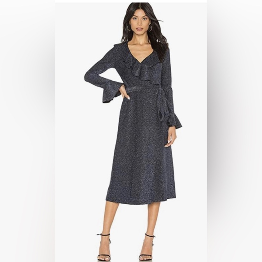 NWT SZ L Free People One More Time Sparkly Blue Wrap Midi Dress